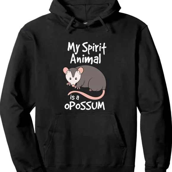 NWT! Unisex My Spirit Animal is a Opossum Hoodie in Black Size L - Picture 1 of 8